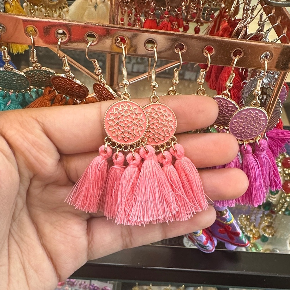 Pink Tassel Earrings